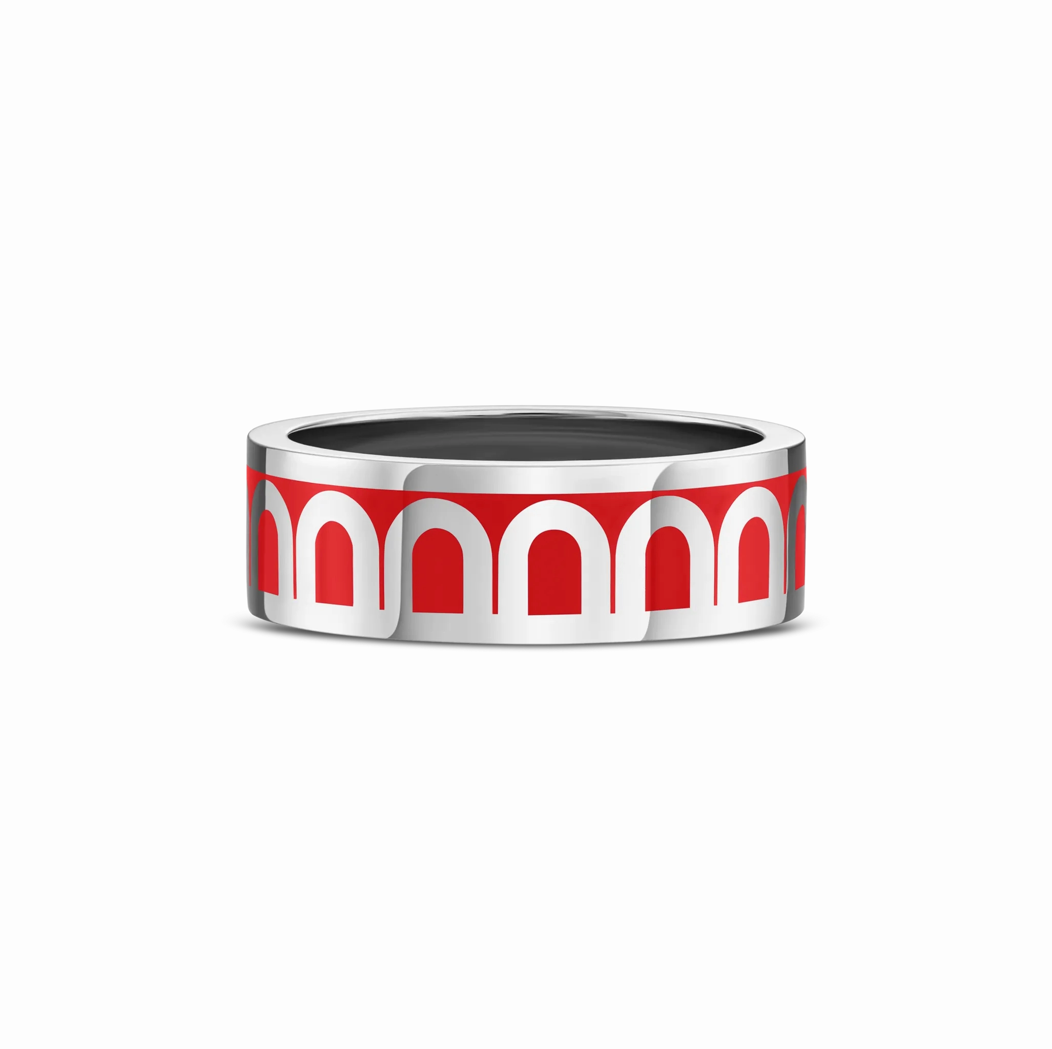 L'Arc de DAVIDOR Ring MM, 18k White Gold with Fraise Lacquered Ceramic