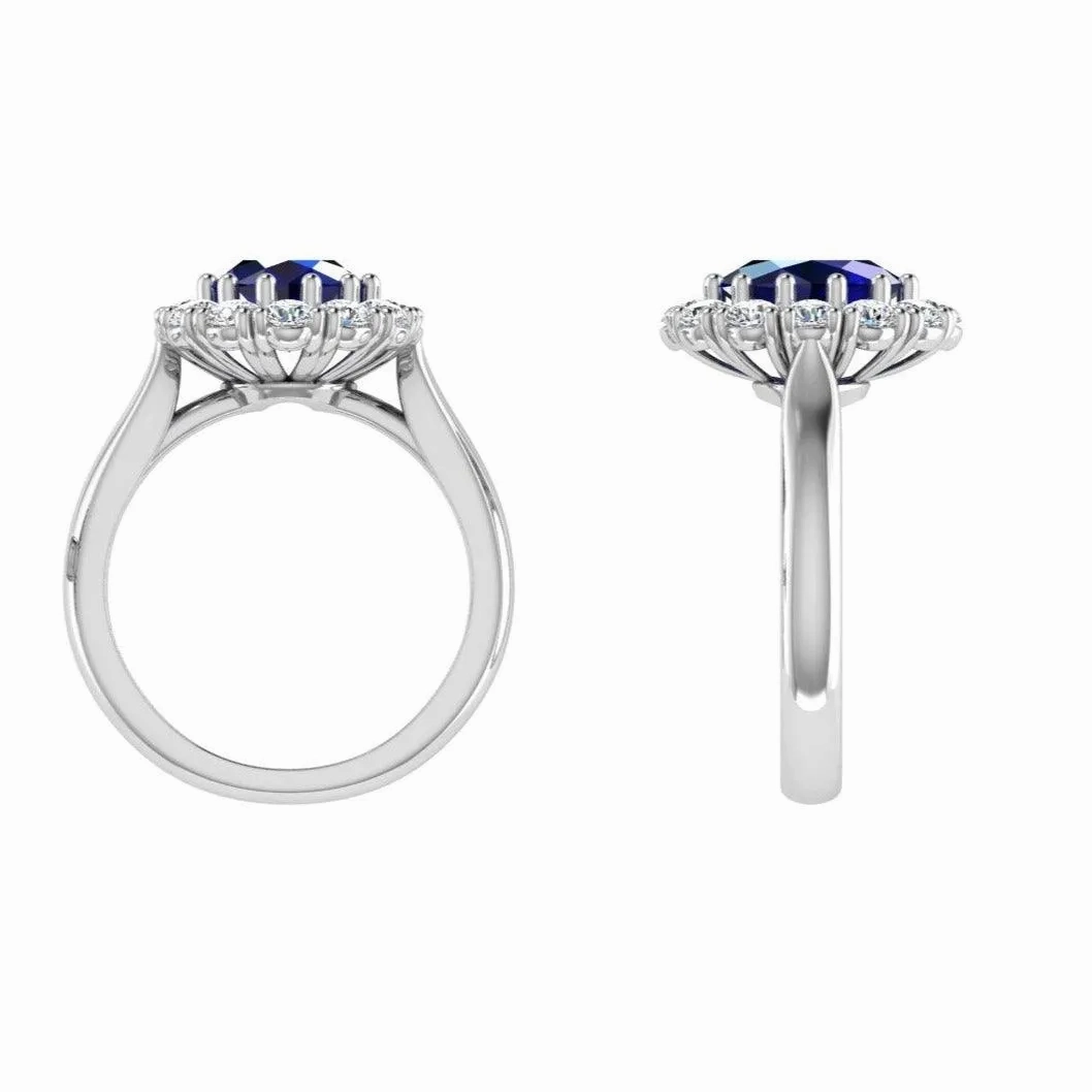 Lab-Grown Oval Sapphire Diamond Halo Ring 14K Gold