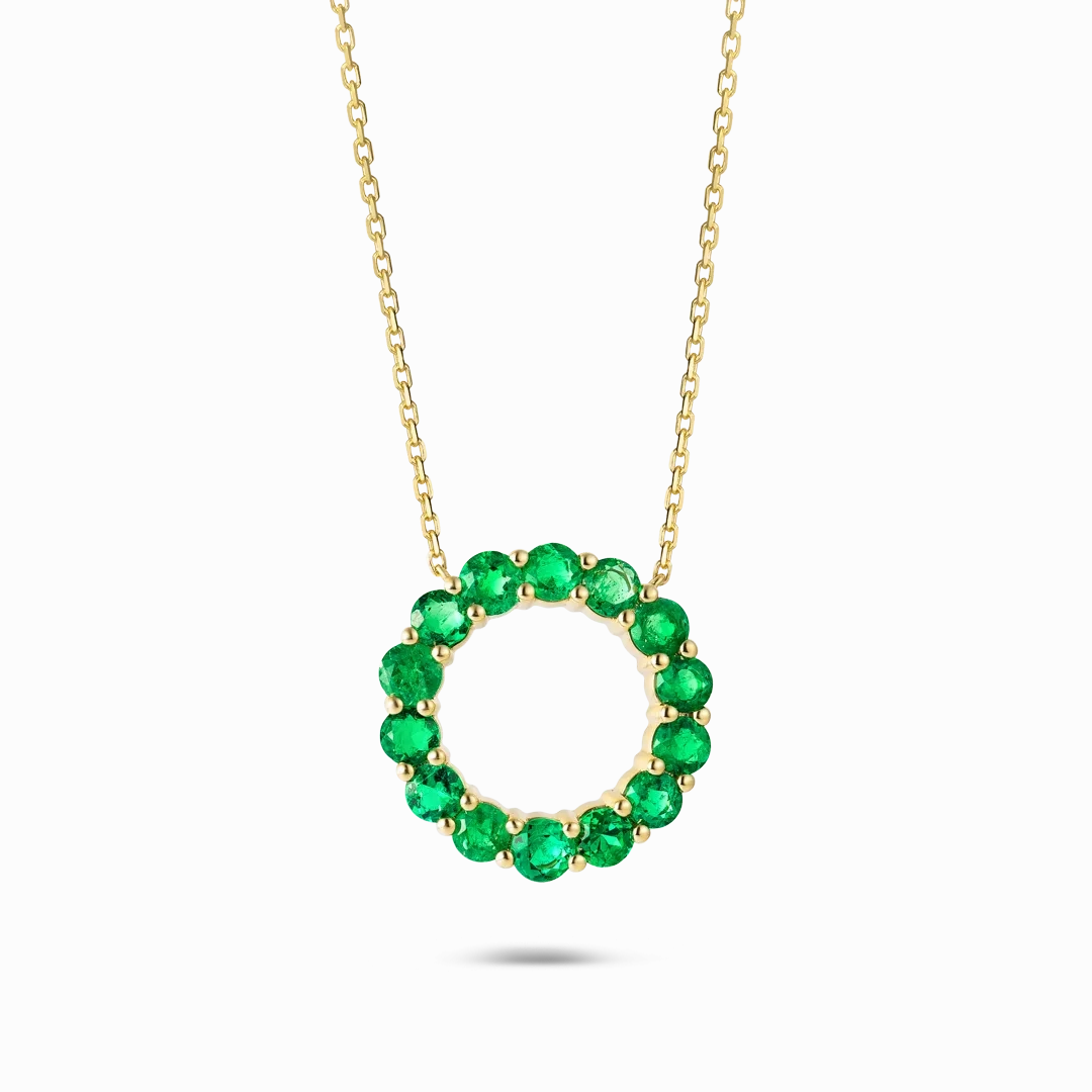 Large Colombian Emerald Circle Pendant Yellow Gold