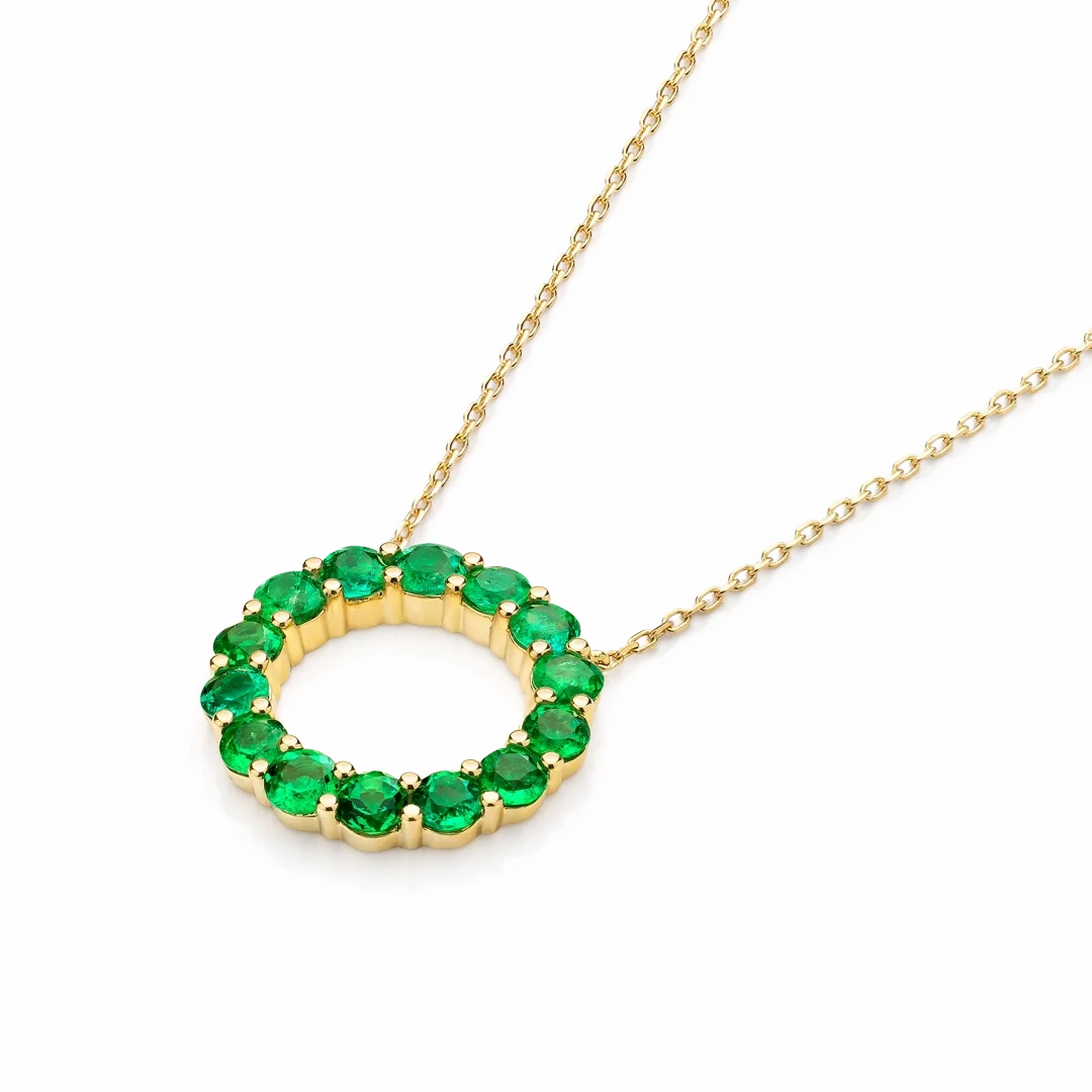 Large Colombian Emerald Circle Pendant Yellow Gold