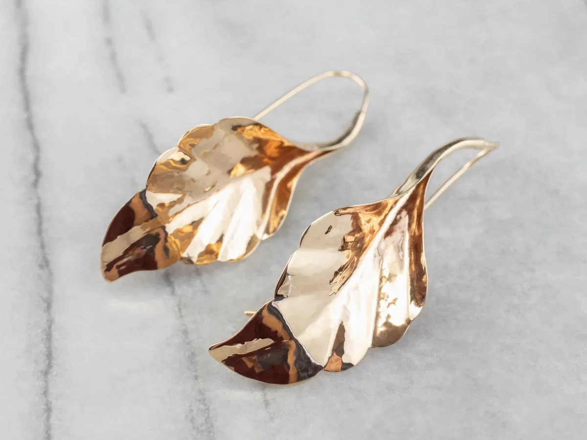 Large Gold Leaf Drop Earrings