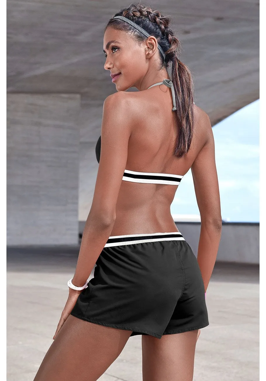 LASCANA Damen Bade-Shorts mit Streifenbund