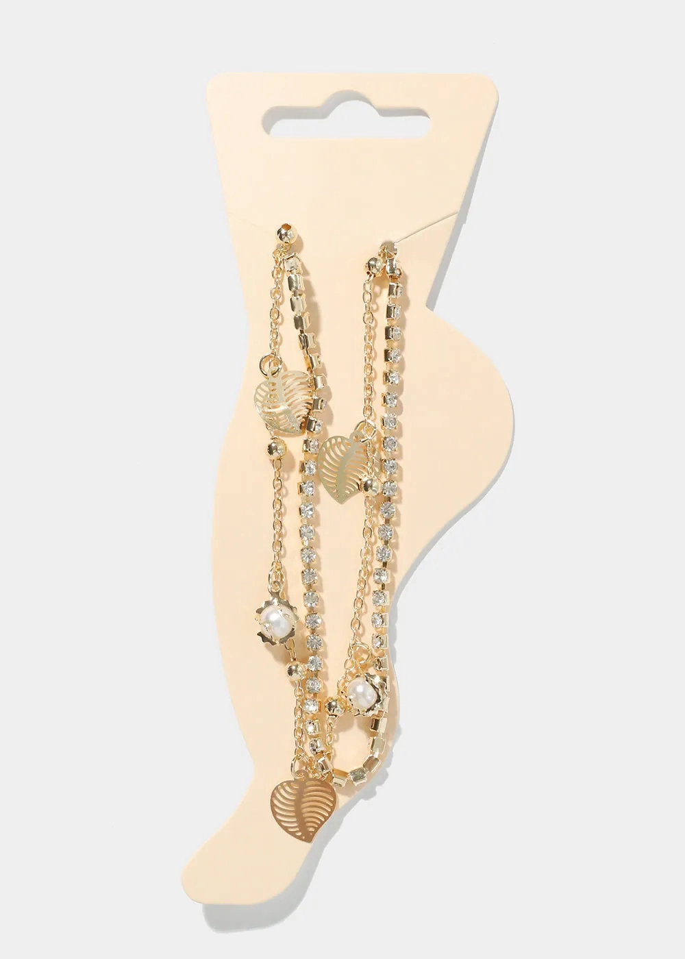 Laves &amp; Pearl Charm Anklet