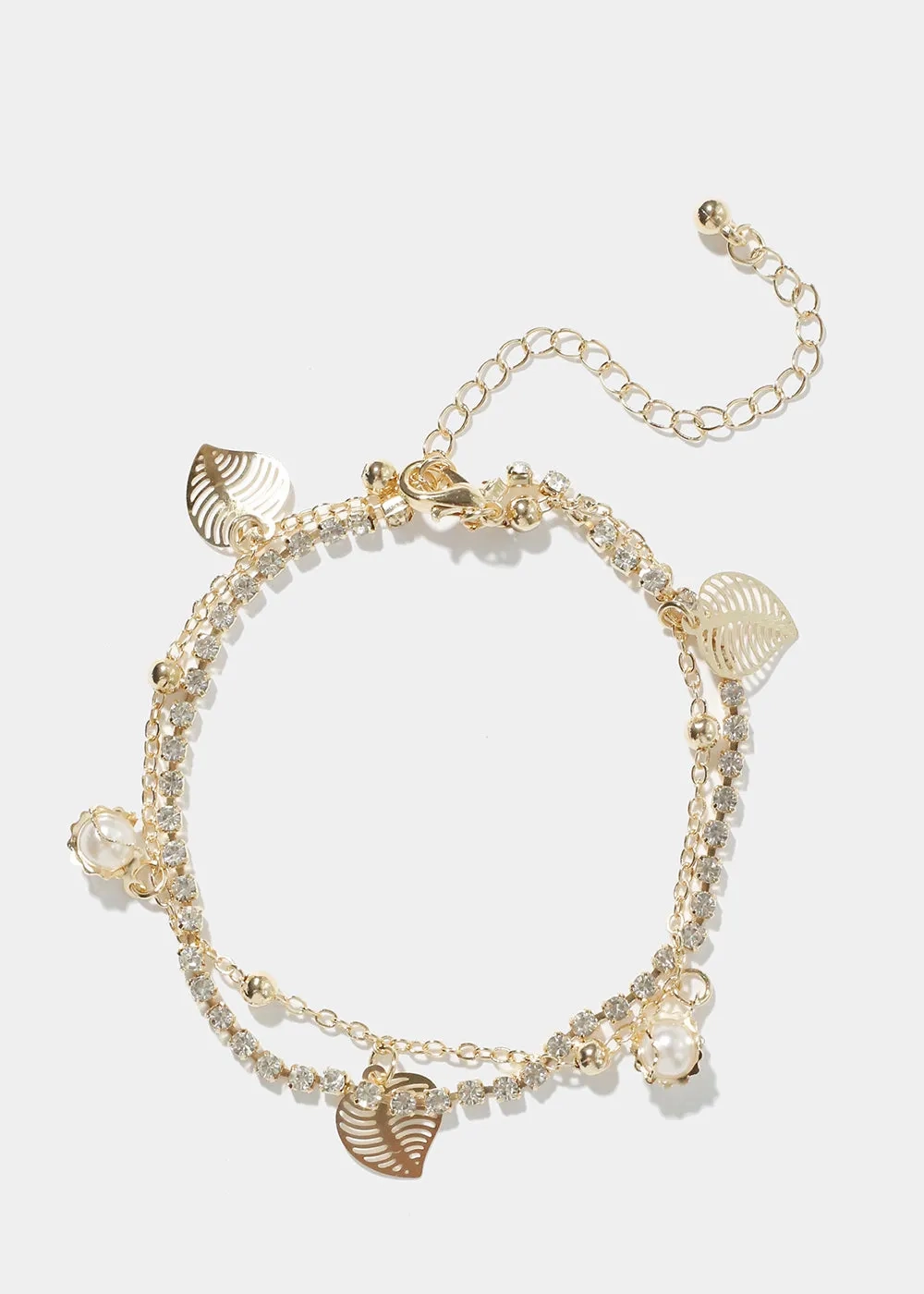 Laves &amp; Pearl Charm Anklet