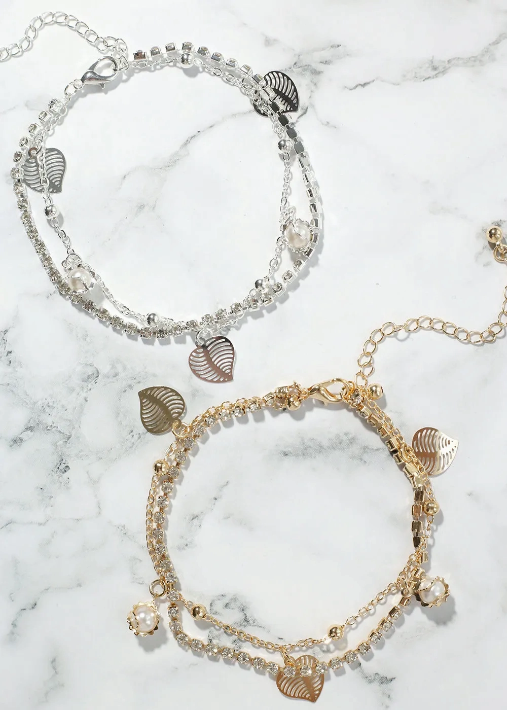 Laves &amp; Pearl Charm Anklet