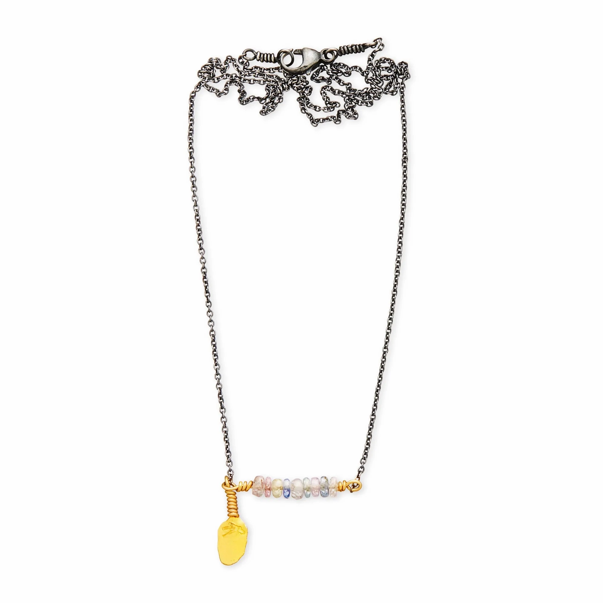 Leaf 18K &amp; 24K Gold &amp; Silver Necklace w. Sapphires