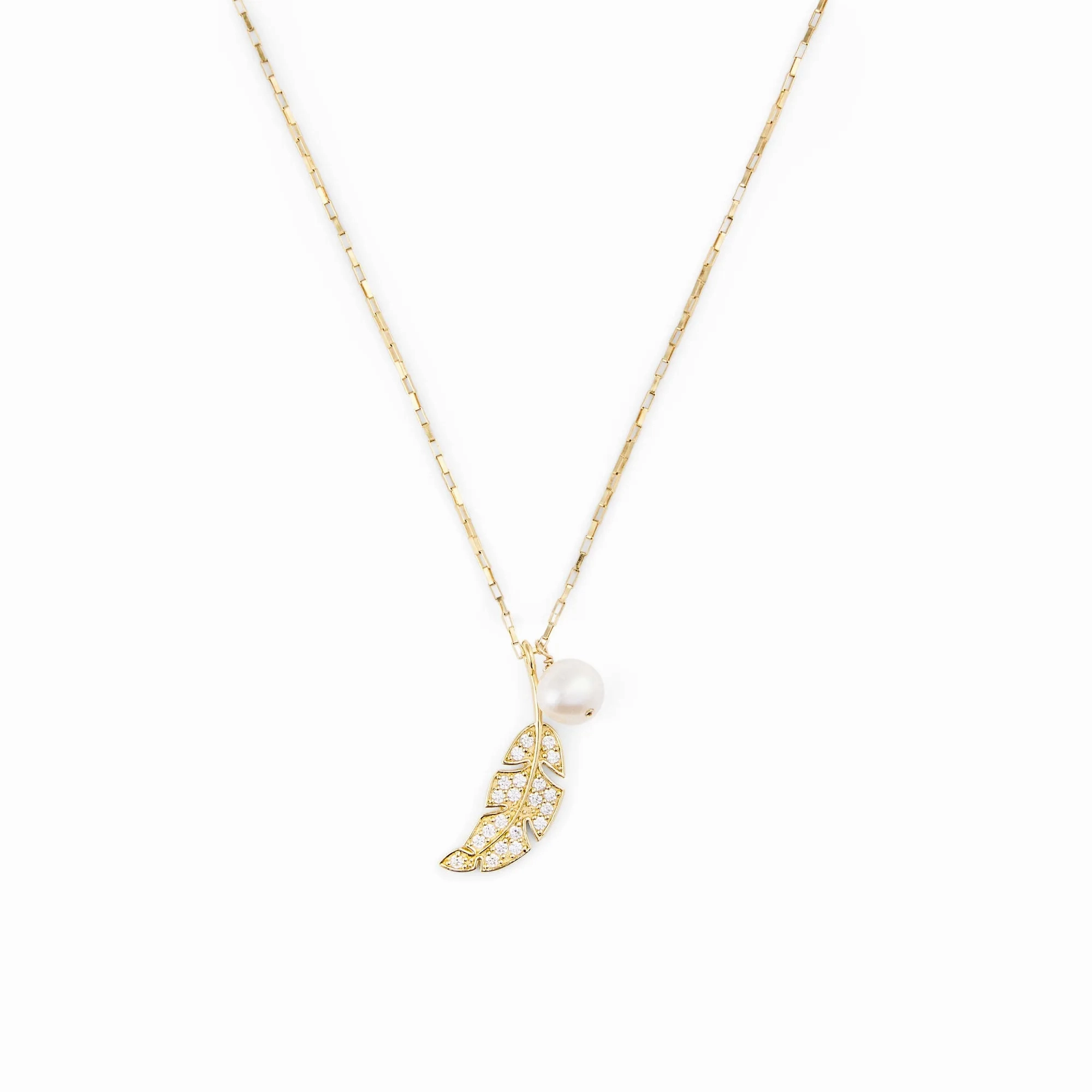 Leaf &amp; Drop Gold Filled Necklace w. Pearls