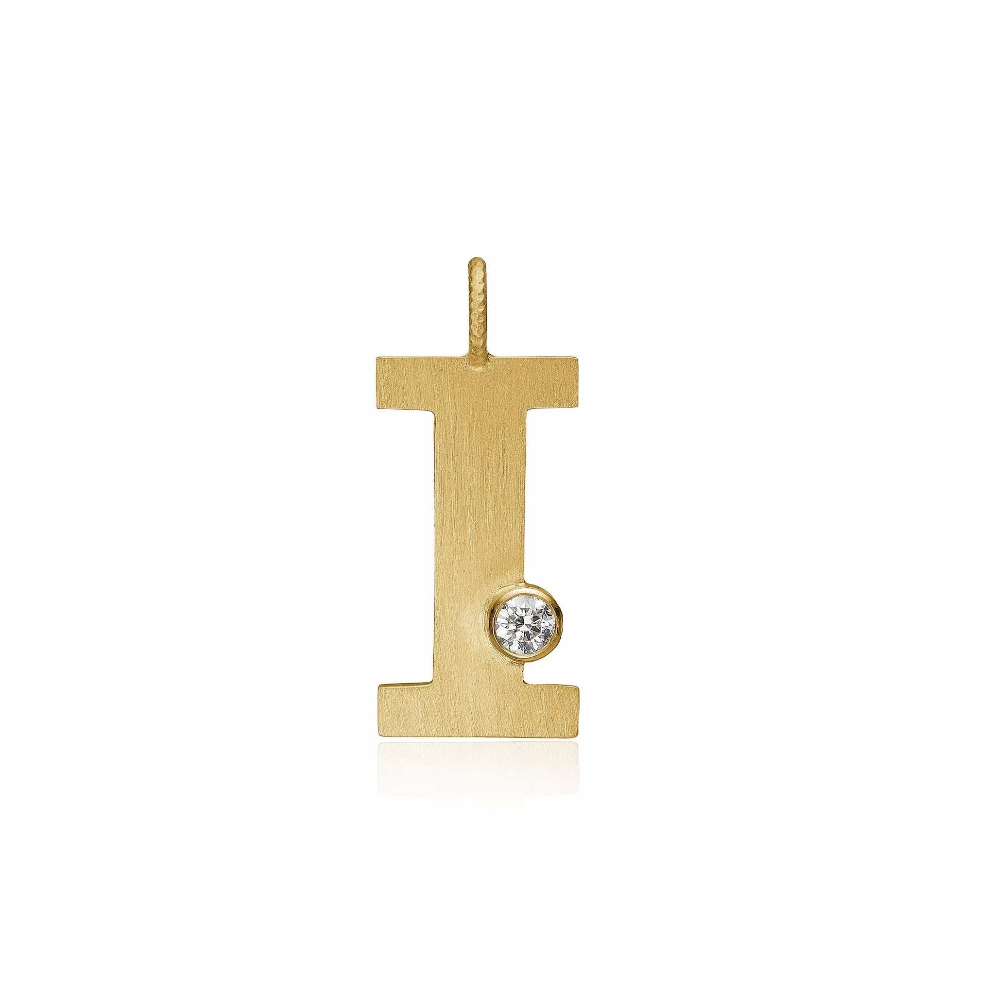 Letter I 18K Gold Pendant w. Diamond