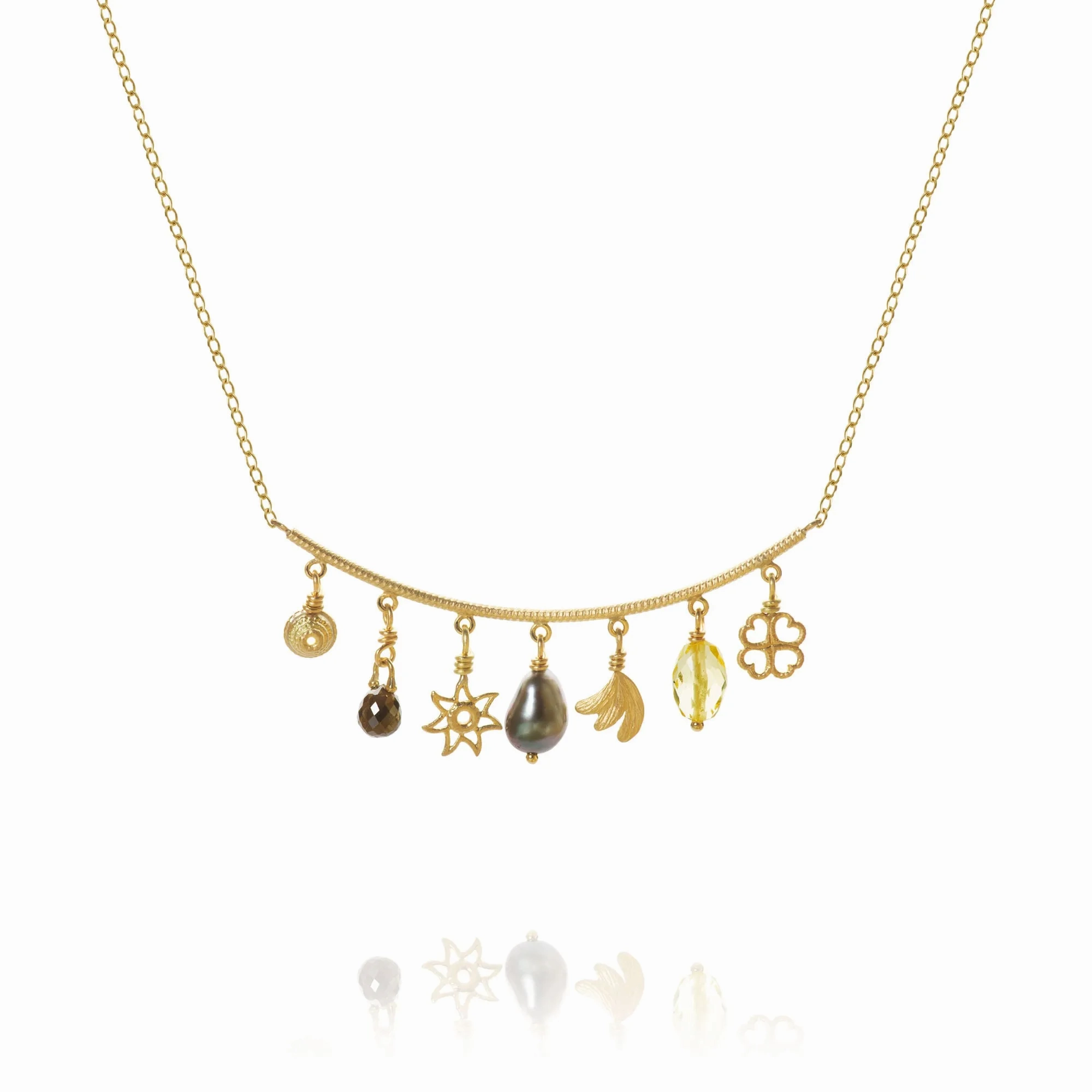Linea Piccolo Golden Desert 18K Gold Necklace w. Citrin &amp; Pearl