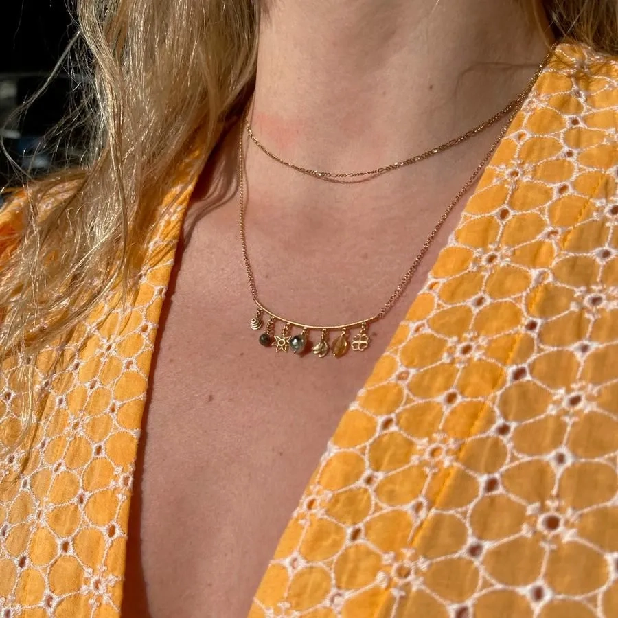 Linea Piccolo Golden Desert 18K Gold Necklace w. Citrin &amp; Pearl