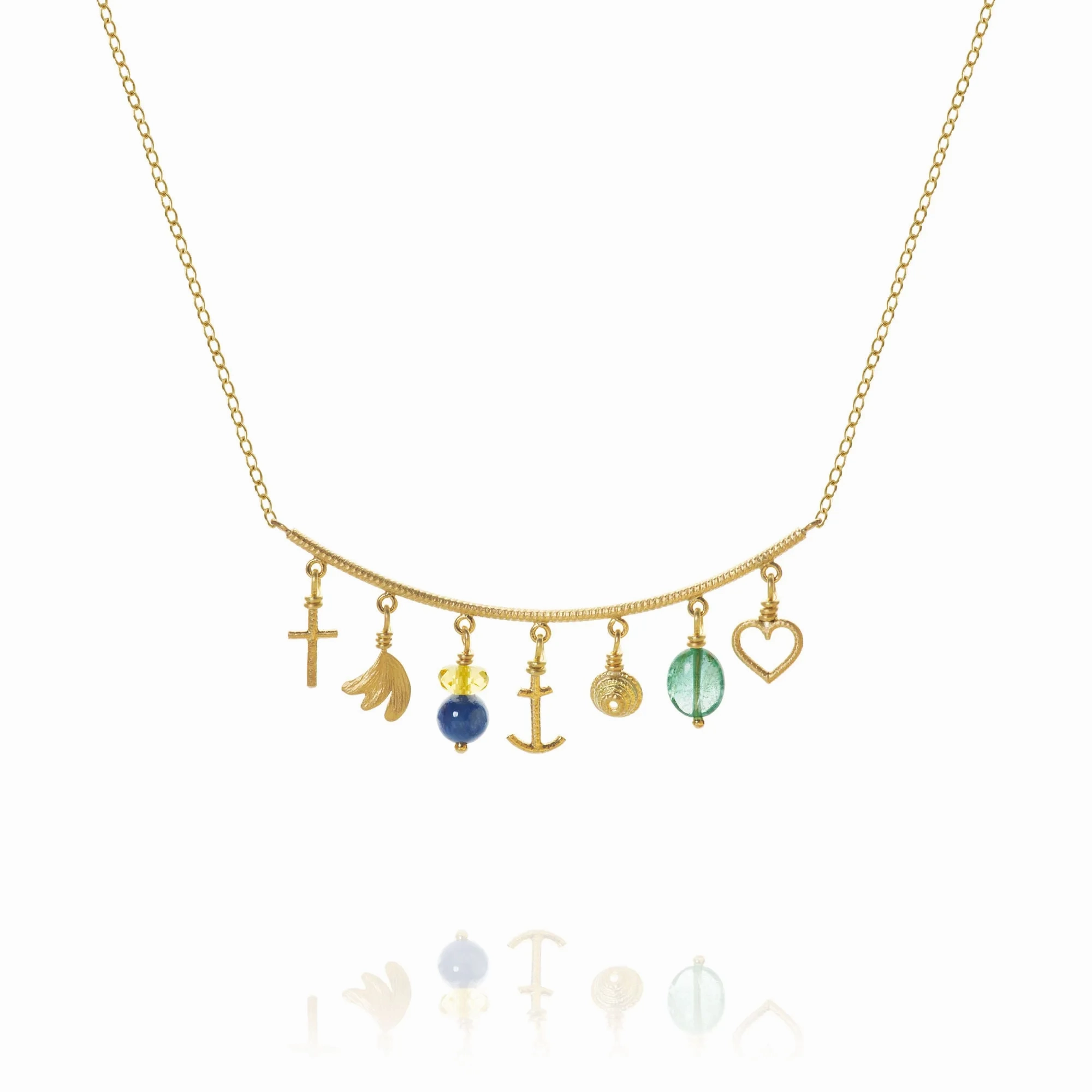 Linea Piccolo Sea Breeze 18K Gold Necklace w. Citrin &amp; Emerald