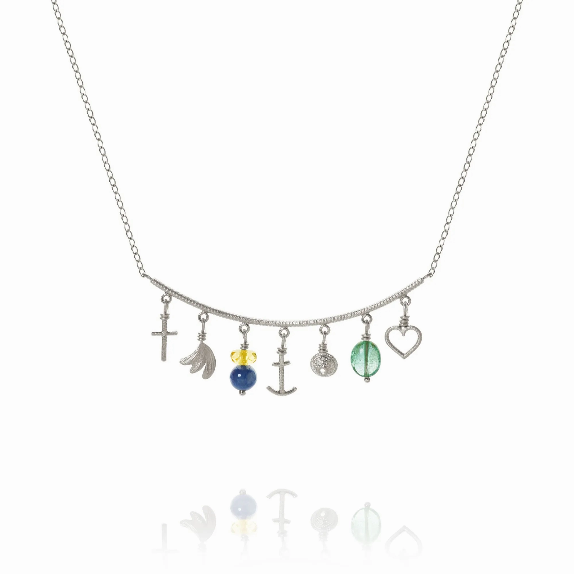 Linea Piccolo Sea Breeze Silver Necklace w. Citrin &amp; Emerald