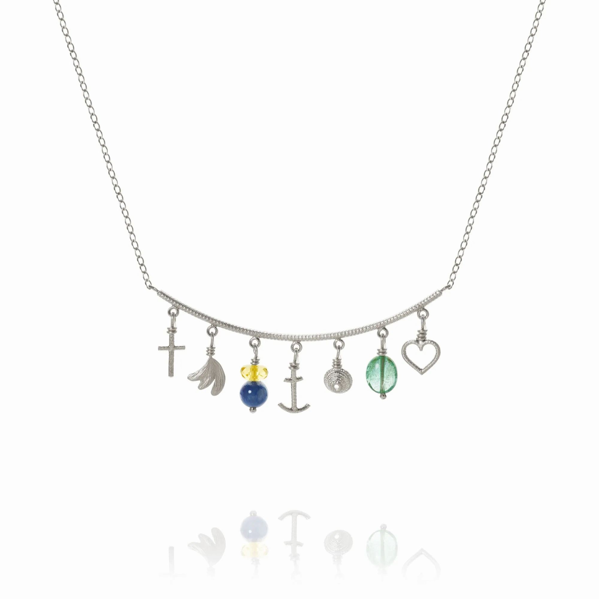 Linea Piccolo Sea Breeze Silver Necklace w. Citrin &amp; Emerald