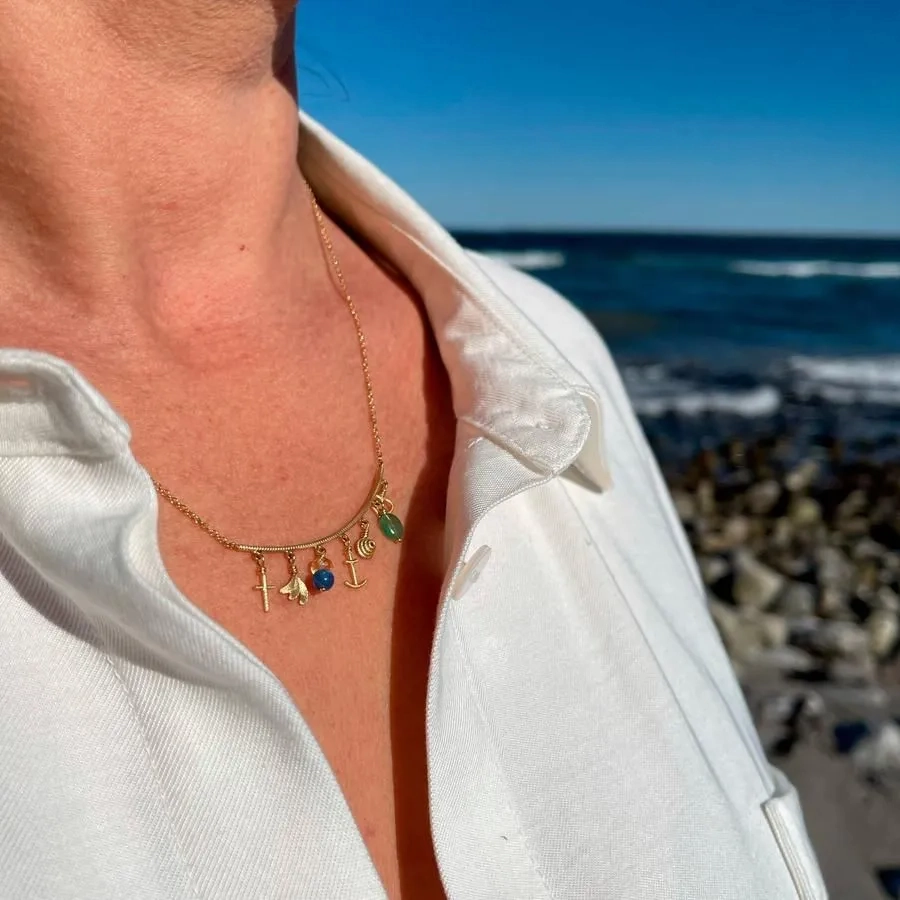 Linea Piccolo Sea Breeze Silver Necklace w. Citrin &amp; Emerald