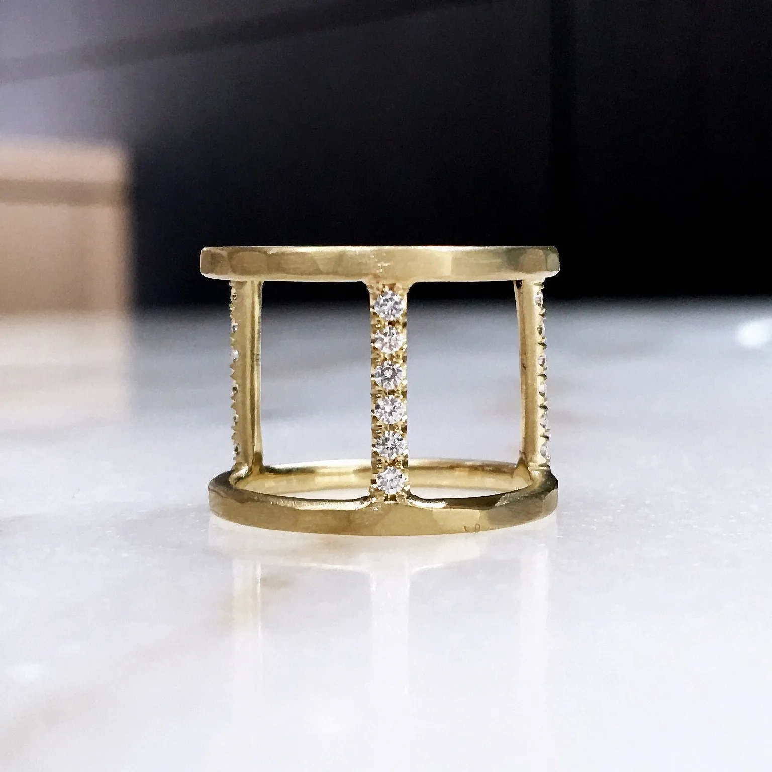 Lisa Ziff Diamond Gold Handmade Open Tripod Band Ring
