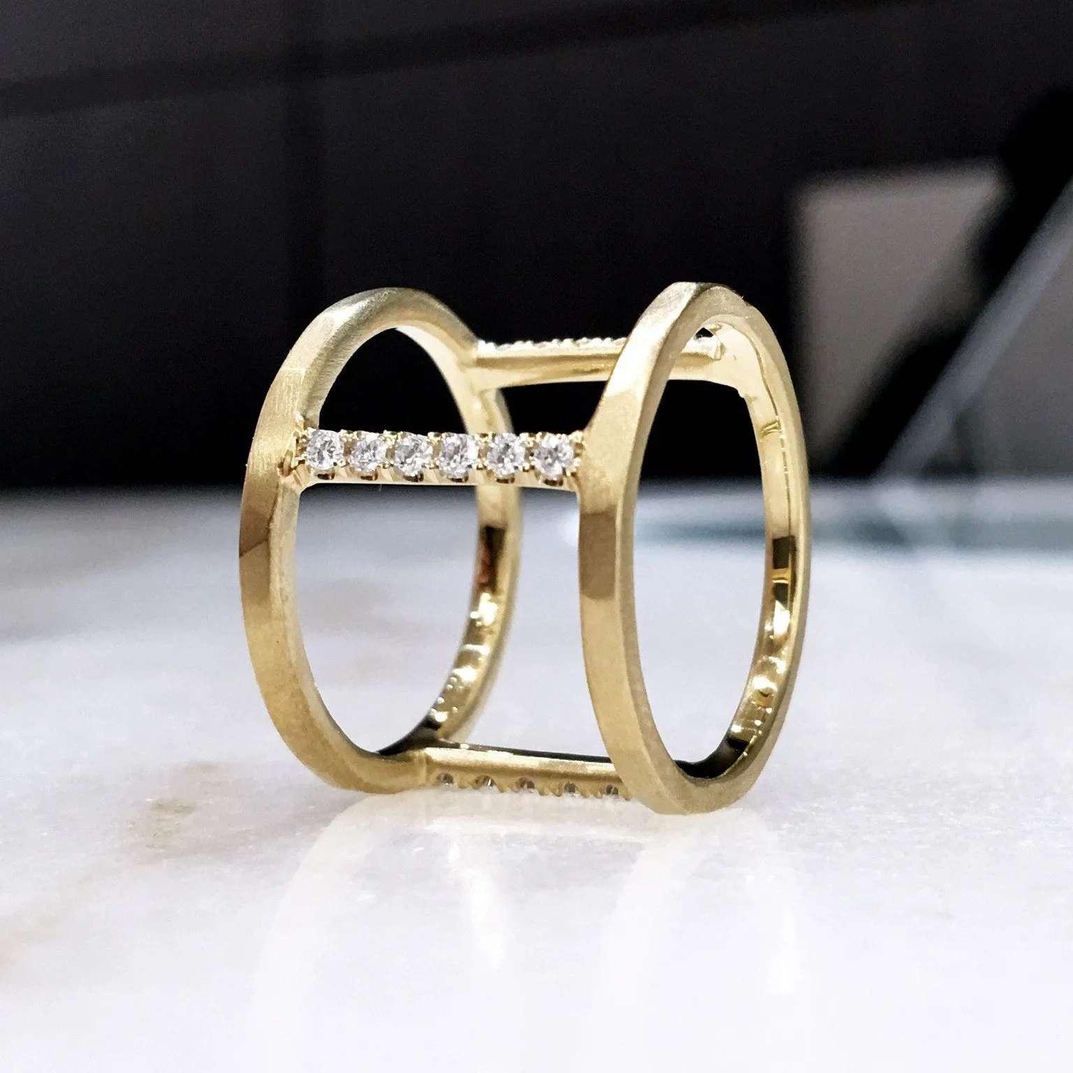 Lisa Ziff Diamond Gold Handmade Open Tripod Band Ring