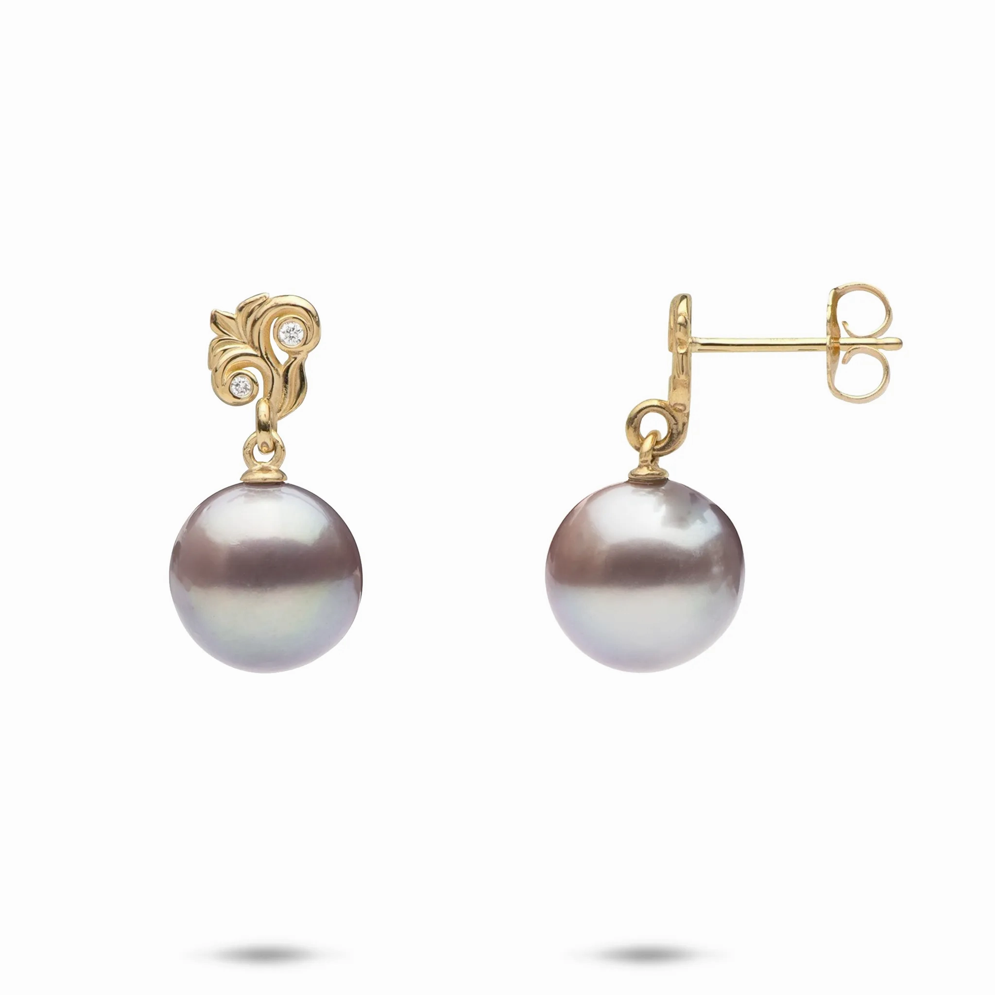 Living Heirloom Freshwater Pearl Earrings in Gold with Diamonds - 10-11mm