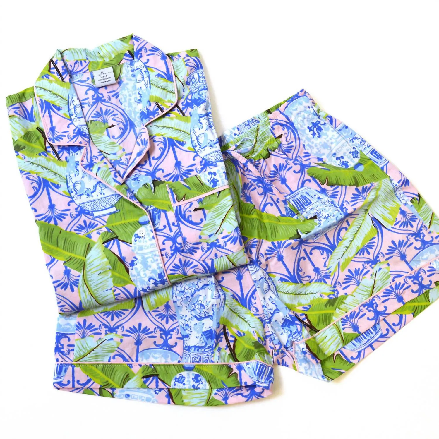 Langarm-Oberteil & Kurze Pyjama-Set Im Botanischen Ginger-Jar-Design