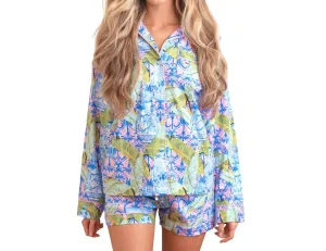 Langarm-Oberteil & Kurze Pyjama-Set Im Botanischen Ginger-Jar-Design