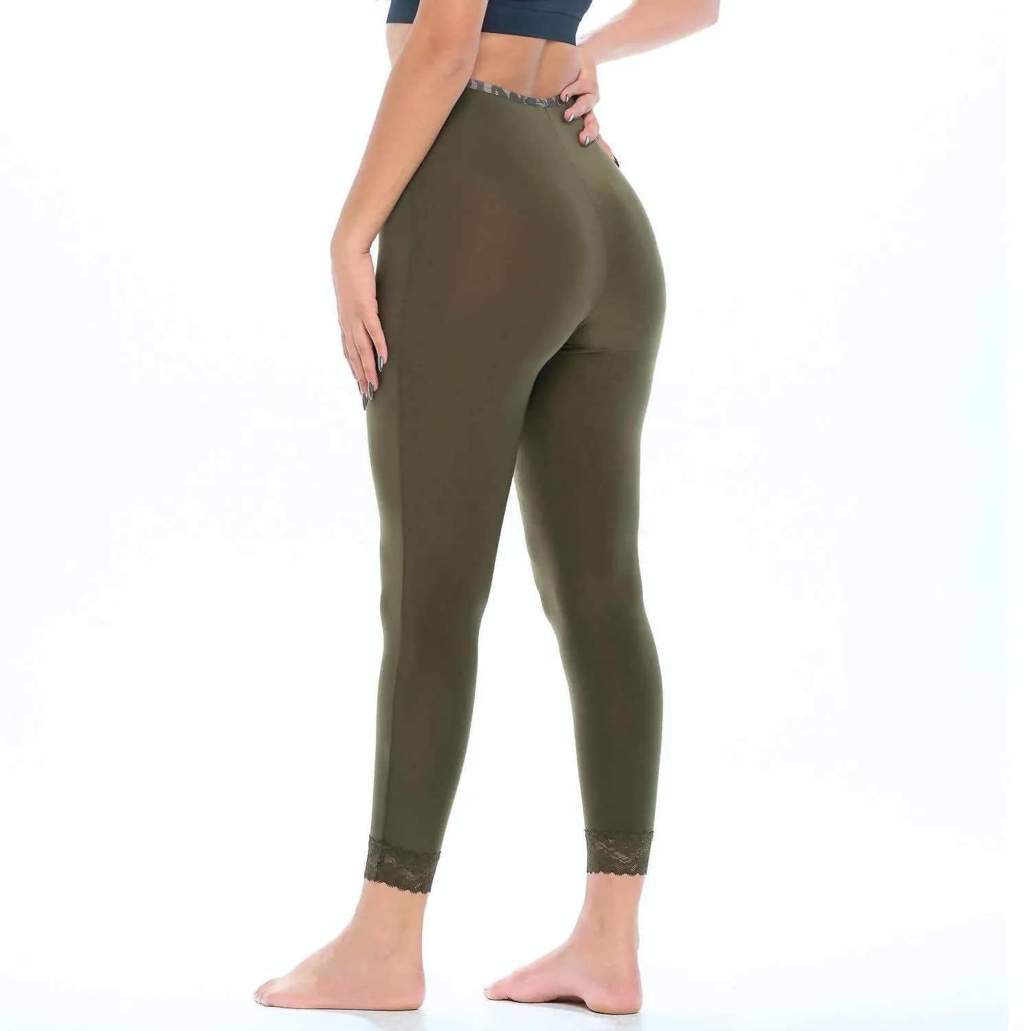 Lange Unterwäsche-Leggings in Oliv