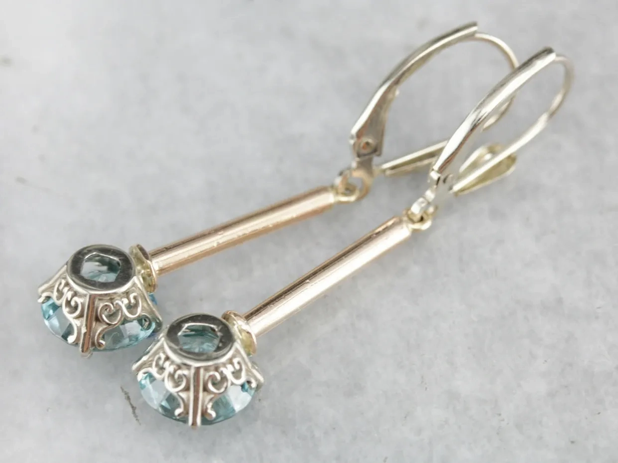 Long Blue Zircon Drop Earrings