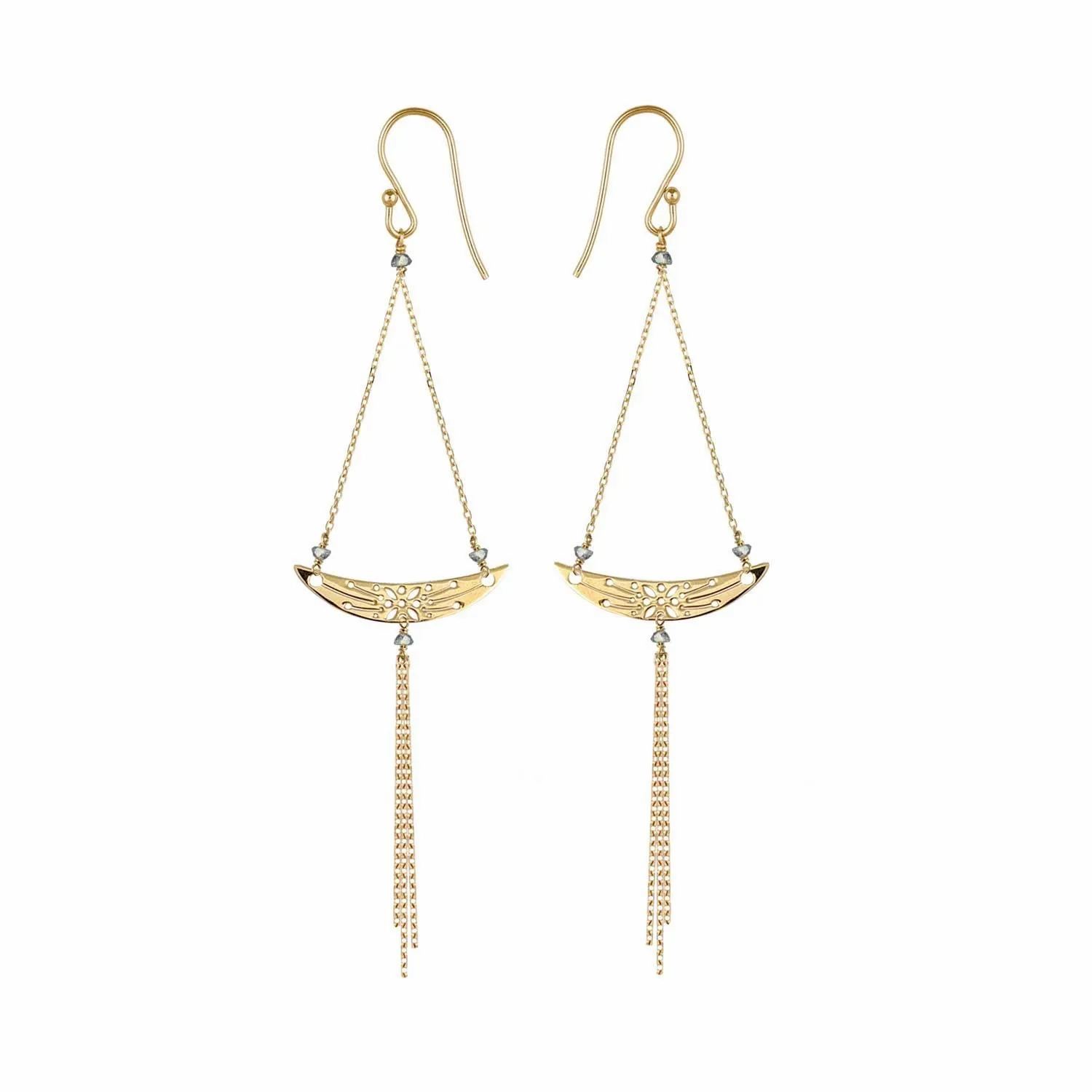 Long Moon Tassel Earrings  - 18k Gold