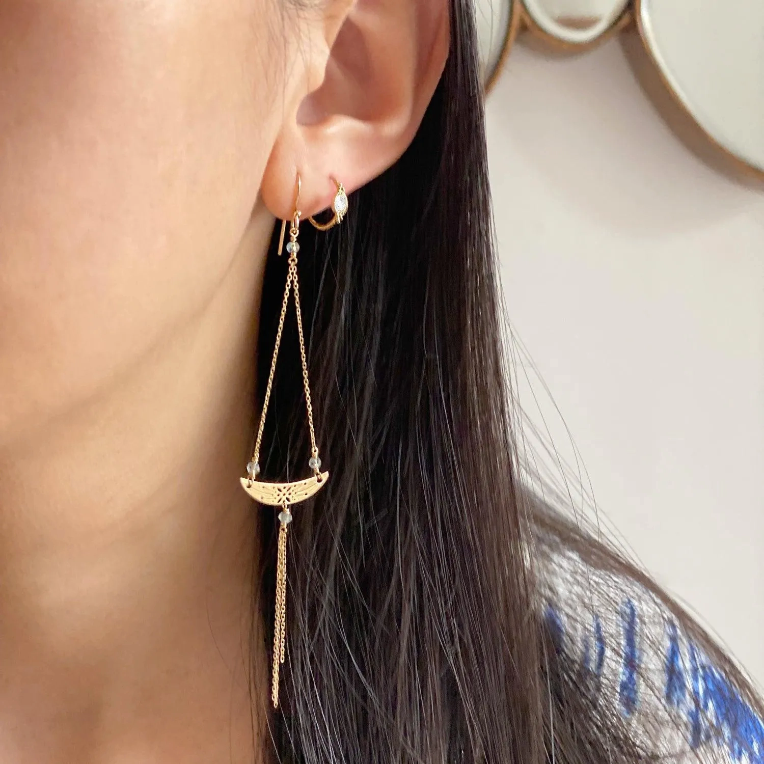 Long Moon Tassel Earrings  - 18k Gold