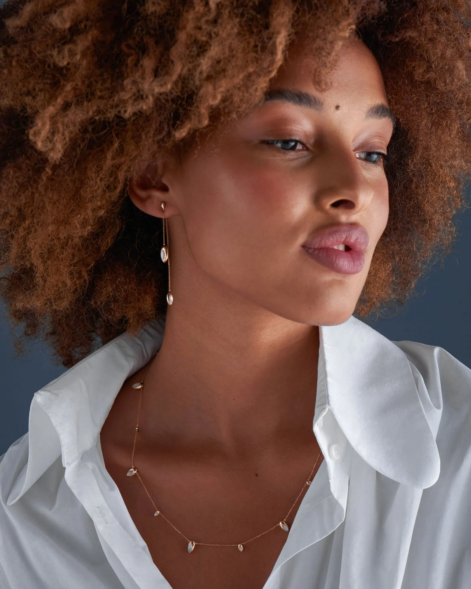 Long Swinging Chain 18K Rosegold Necklace w. Malachite &amp; Pearl