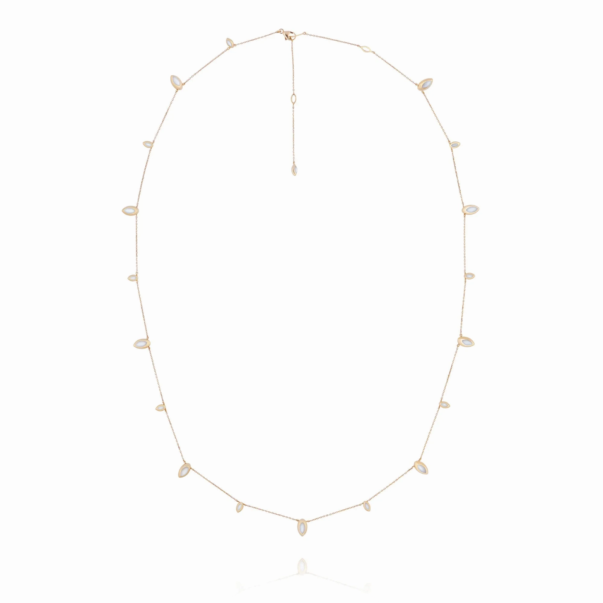 Long Swinging Chain 18K Rosegold Necklace w. Malachite &amp; Pearl