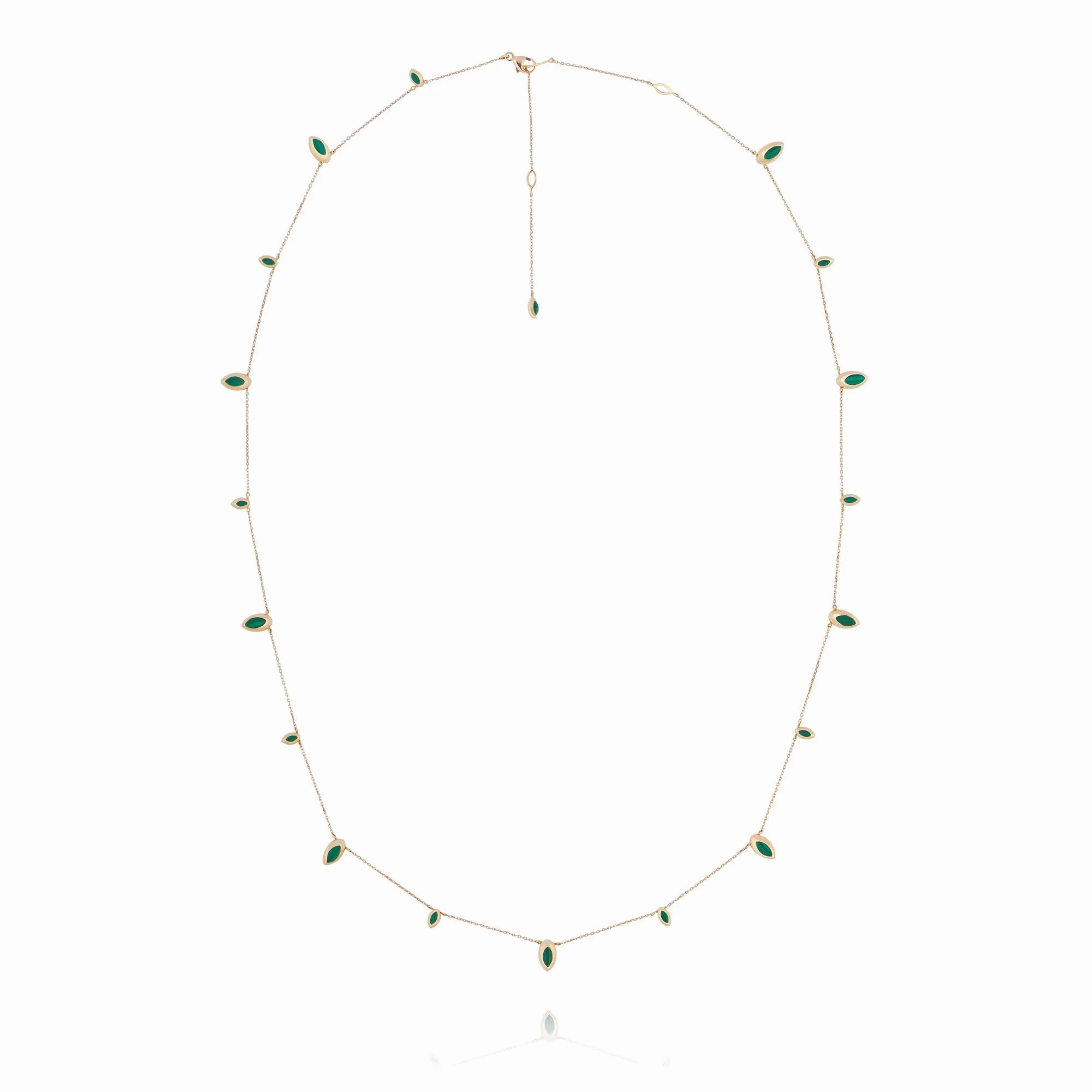 Long Swinging Chain 18K Rosegold Necklace w. Malachite &amp; Pearl