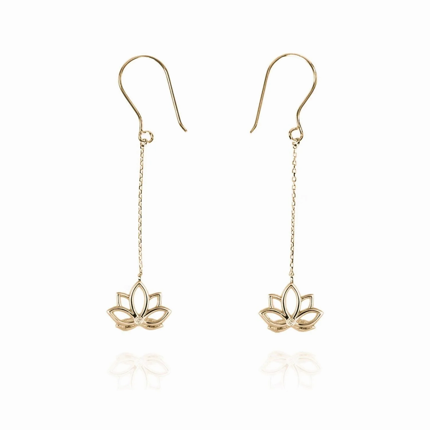 Lotus One Diamond Long Earrings 9k Yellow Gold