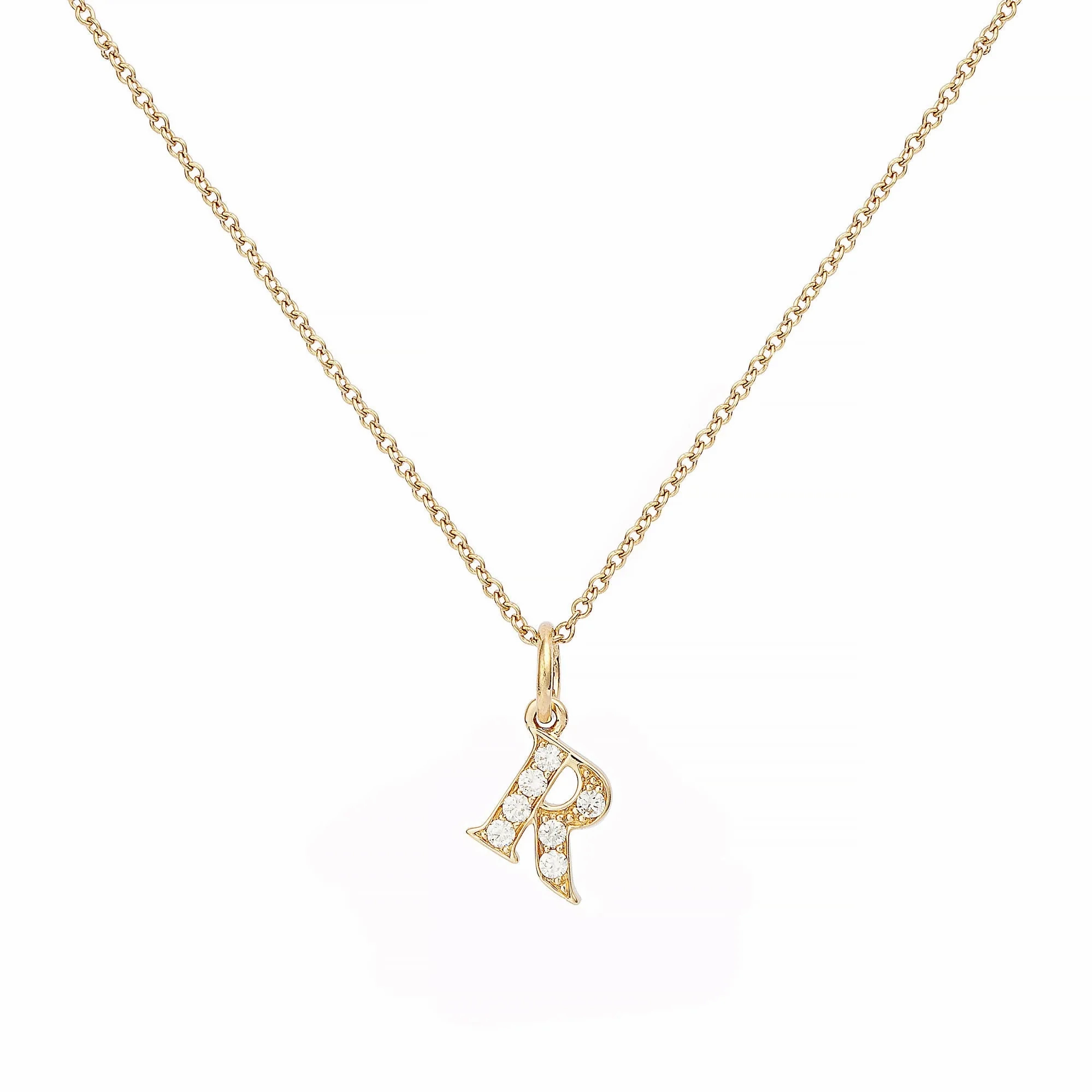 Love Letter R 18K Gold Necklace w. Diamonds