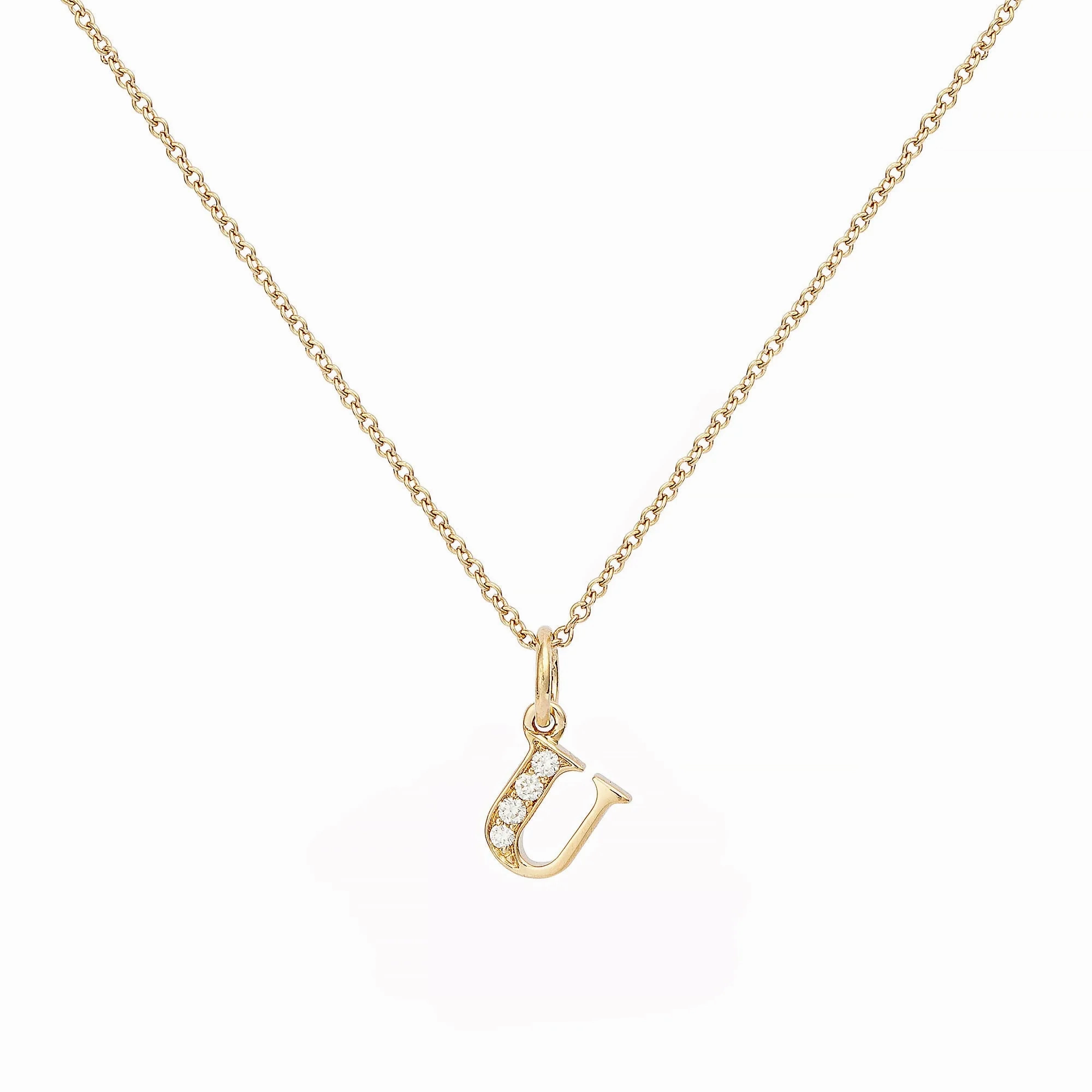 Love Letter U 18K Gold Necklace w. Diamonds