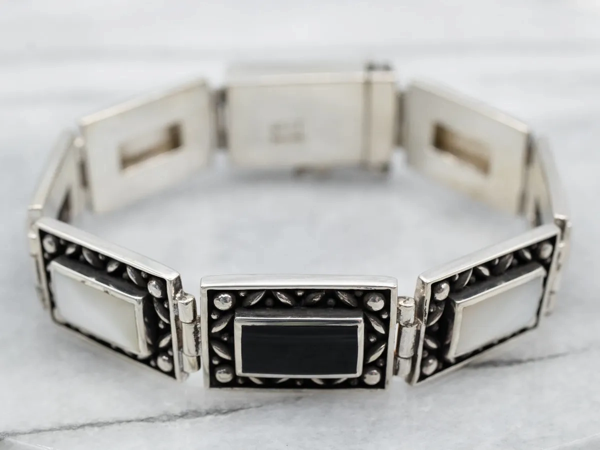 Lovely Onyx and Mother Of Pearl Panel Bracelet