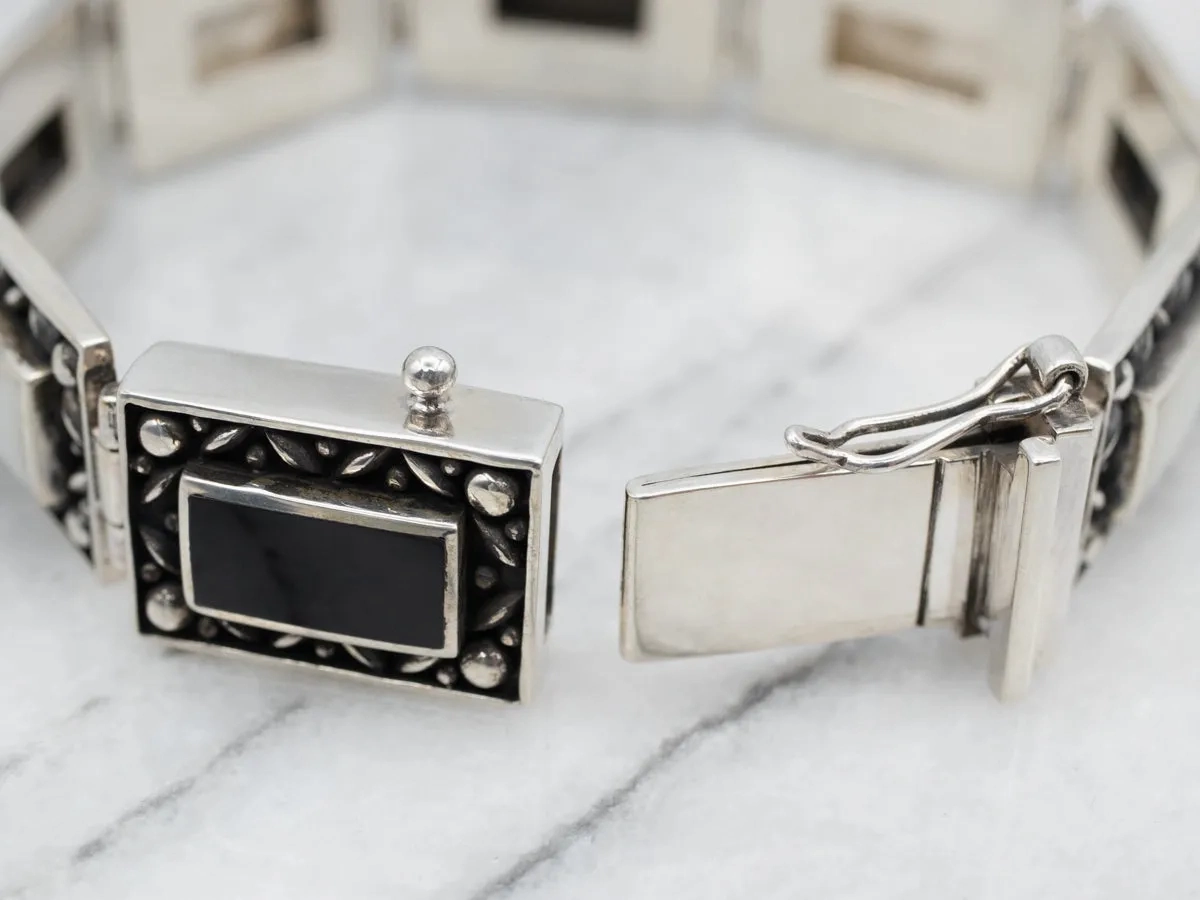 Lovely Onyx and Mother Of Pearl Panel Bracelet
