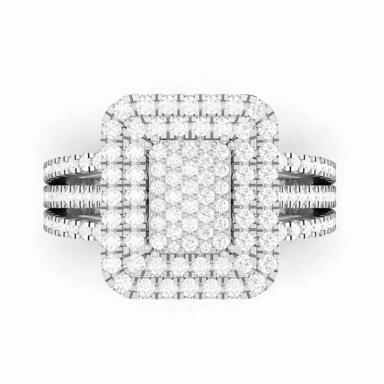 Lovely Radiant Natural Diamond Cluster Engagement Ring in 18K Gold