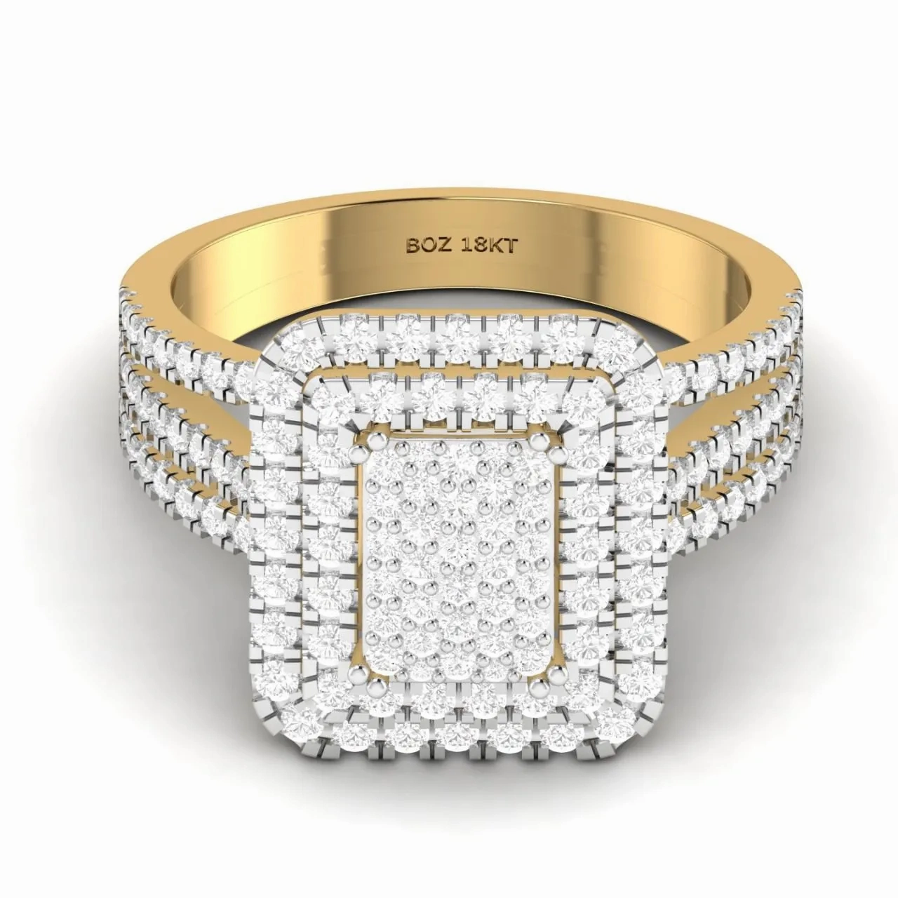 Lovely Radiant Natural Diamond Cluster Engagement Ring in 18K Gold