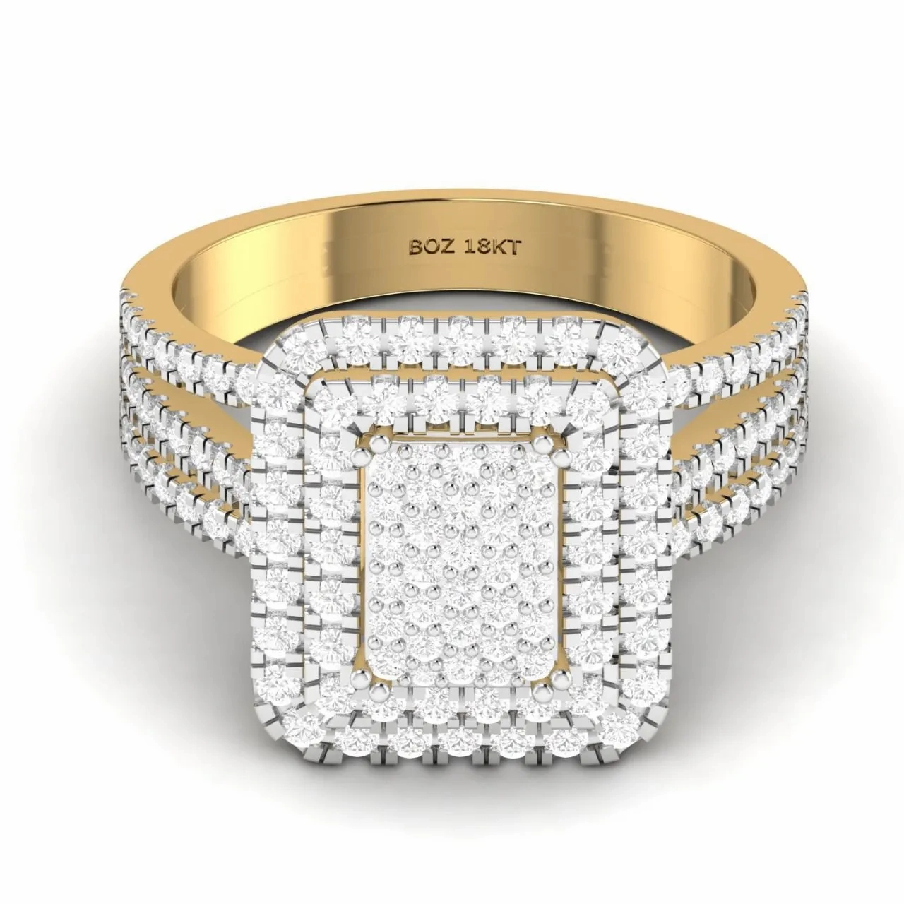 Lovely Radiant Natural Diamond Cluster Engagement Ring in 18K Gold