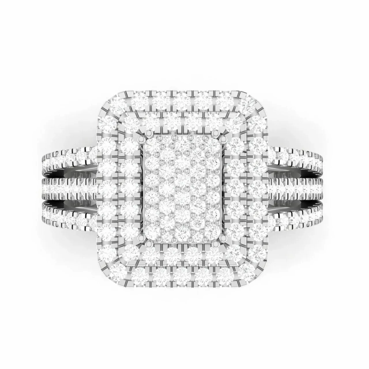 Lovely Radiant Natural Diamond Cluster Engagement Ring in 18K Gold