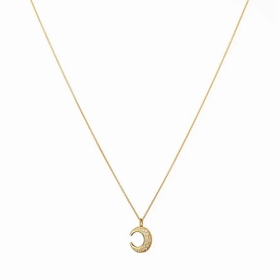 Lunar Pav?? 18K Gold Pendant w. Diamonds