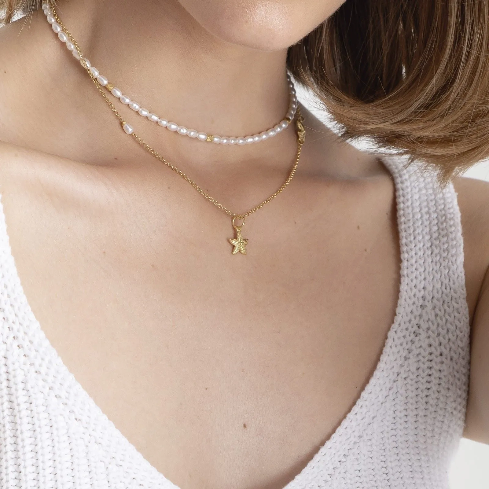 Macarelleta 18K Gold Plated Necklace w. Pearls