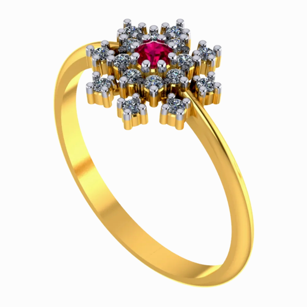 Magnificent 18k Gold And Diamond Ring With Red Gemstone Embellishment From Pc Chandra