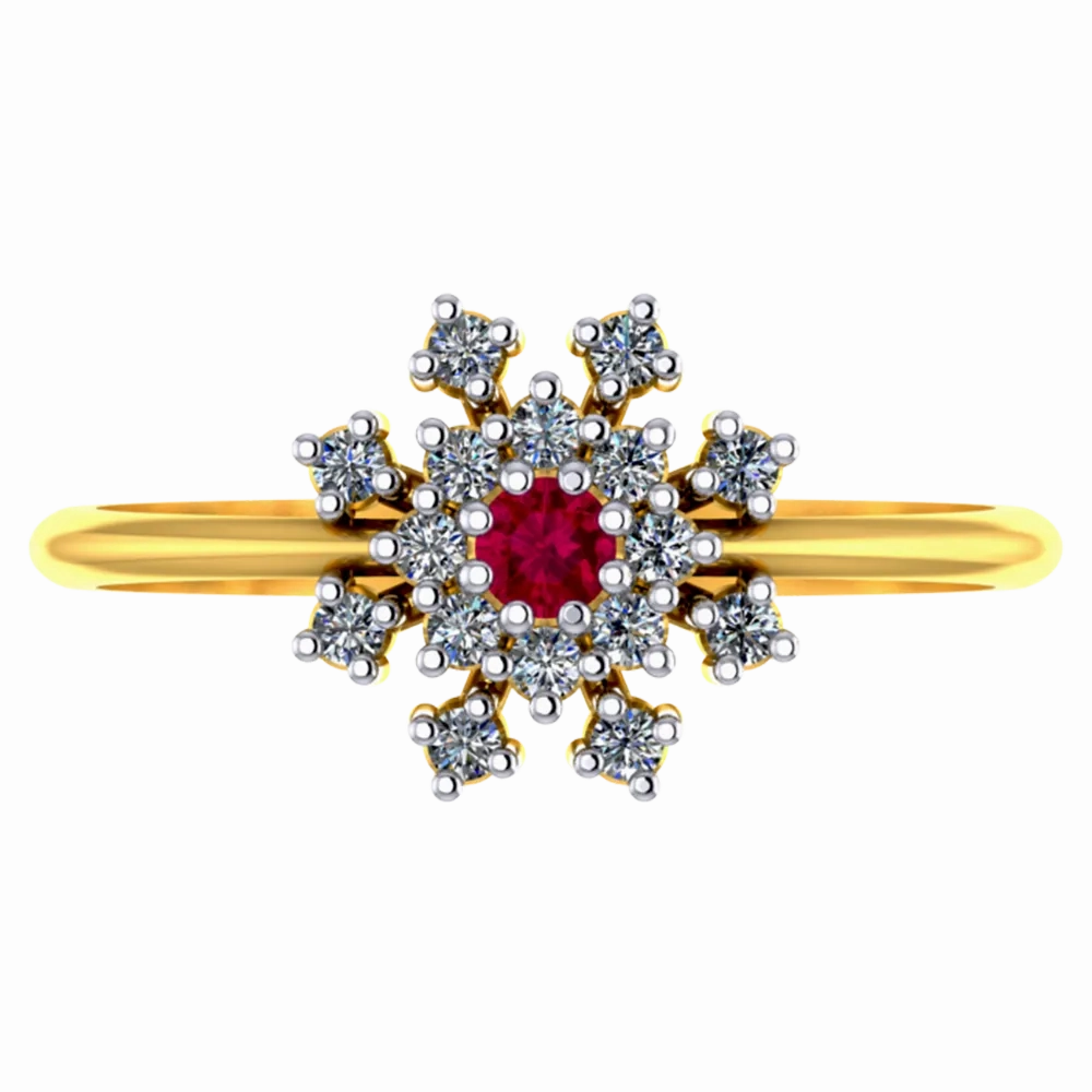 Magnificent 18k Gold And Diamond Ring With Red Gemstone Embellishment From Pc Chandra