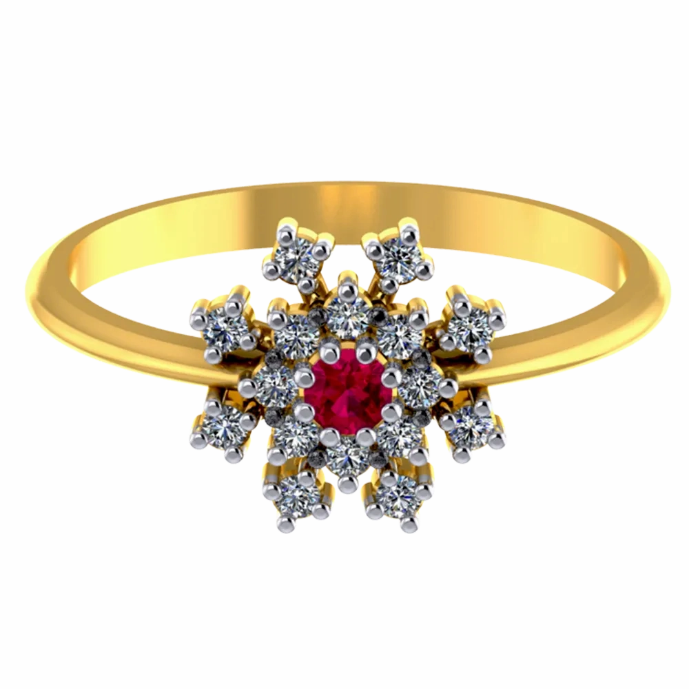 Magnificent 18k Gold And Diamond Ring With Red Gemstone Embellishment From Pc Chandra