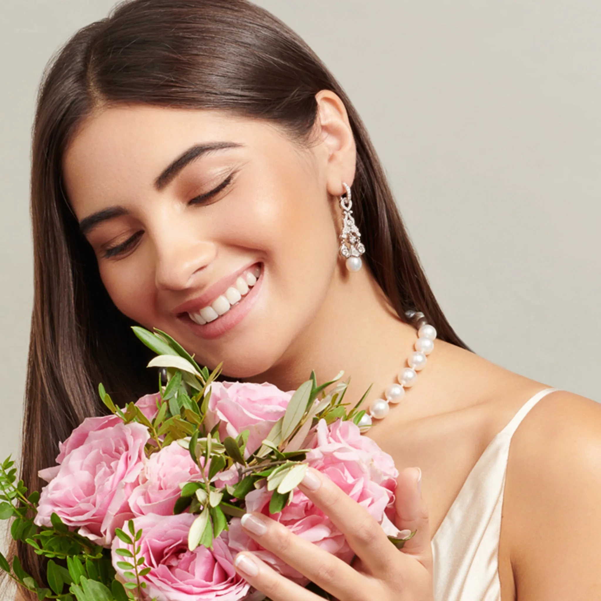 Maharani Earring Drops 18ct White Gold - Diamond &amp; Pearl