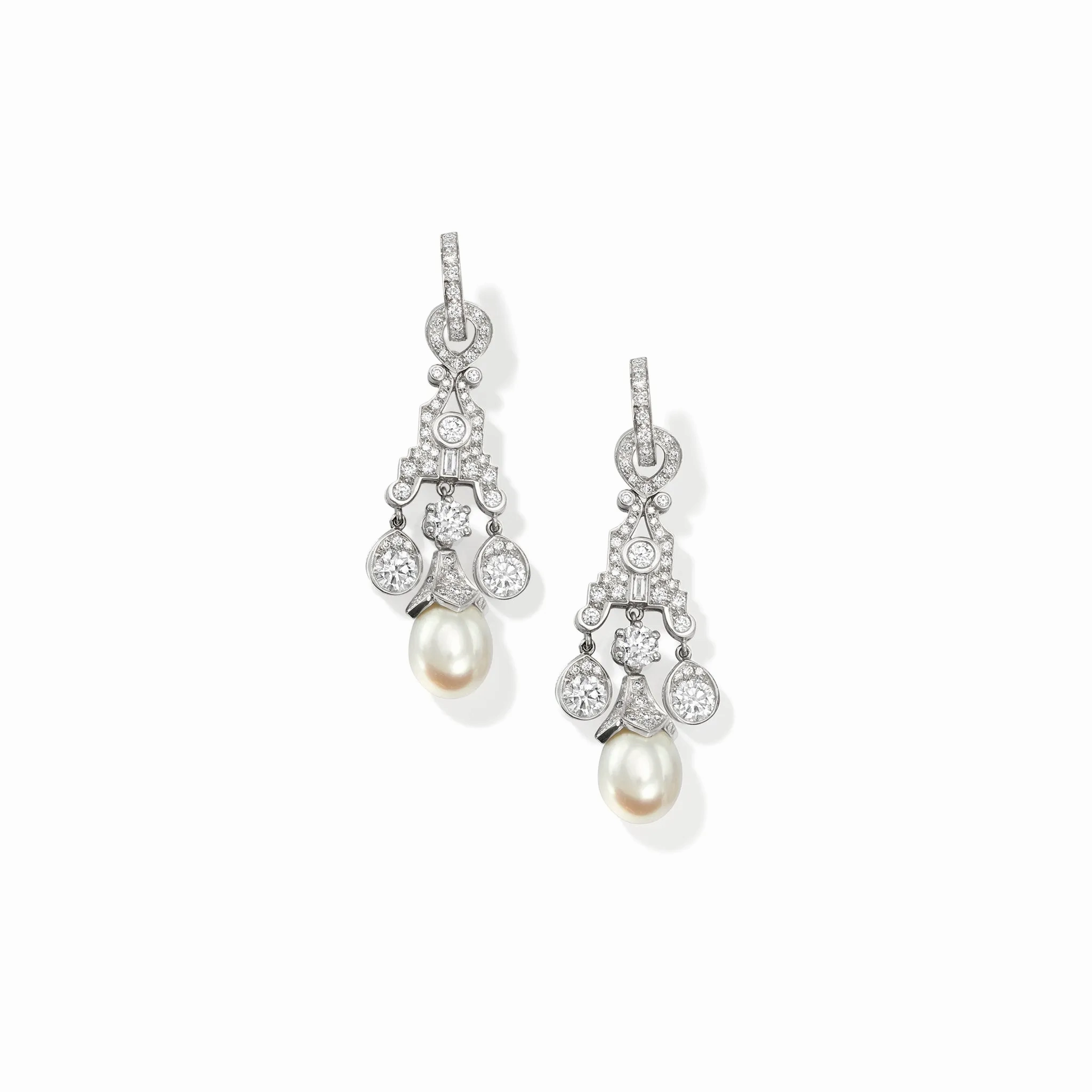 Maharani Earring Drops 18ct White Gold - Diamond &amp; Pearl