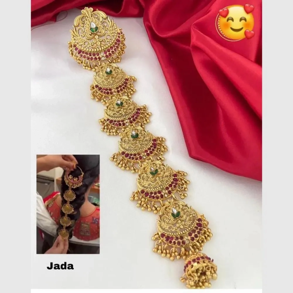 Manisha Jewellery Gold Plated Pota Choti Traditional With Green &amp; Pink Hair Accessory