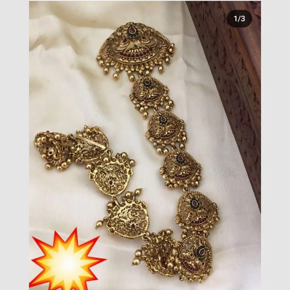 Manisha Jewellery Gold Plated Pota Choti Traditional With Green &amp; Pink Hair Accessory
