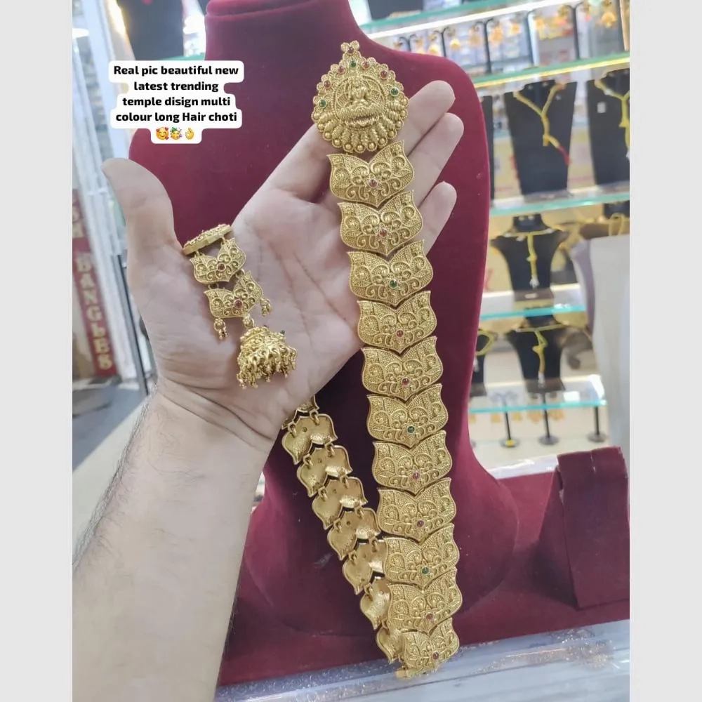 Manisha Jewellery Gold Plated Pota Temple Choti Traditional With Green &amp; Pink Hair Accessory