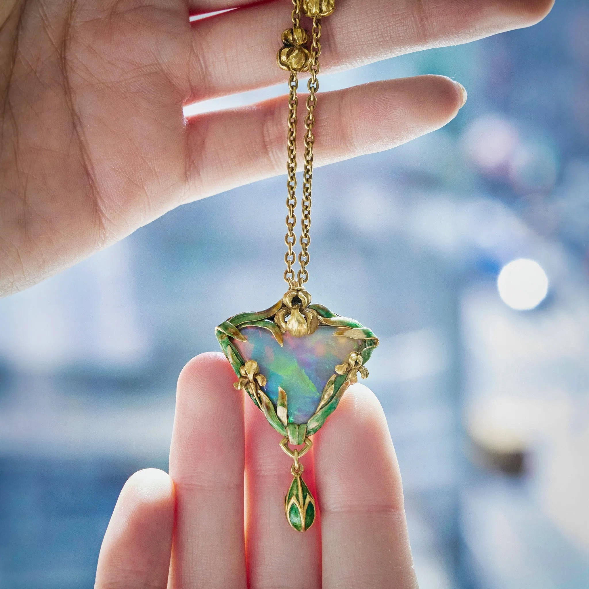 Marcus &amp; Co. Black Opal and Enamel Pendant Necklace